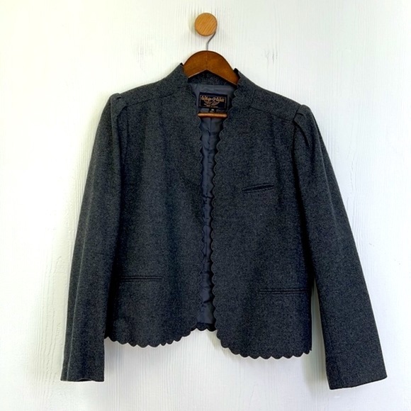 Whip O Will - Vintage Charcoal Gray Scalloped Edge Lined Blazer W Pockets SZ 14 - Picture 8 of 13